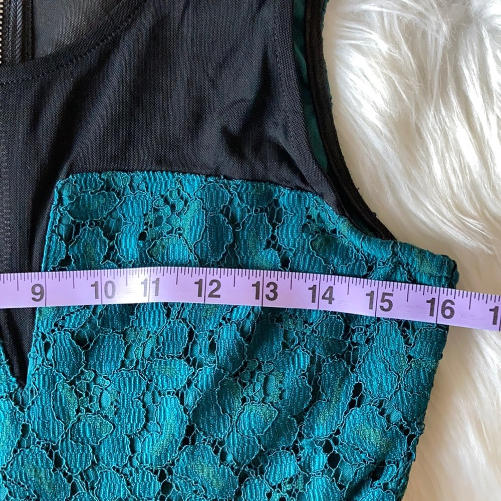 HP!๐ River Island, Mini Dress, Teal Lace w/Black Mesh, Sleeveless, Party, Sz L - Picture 12 of 13